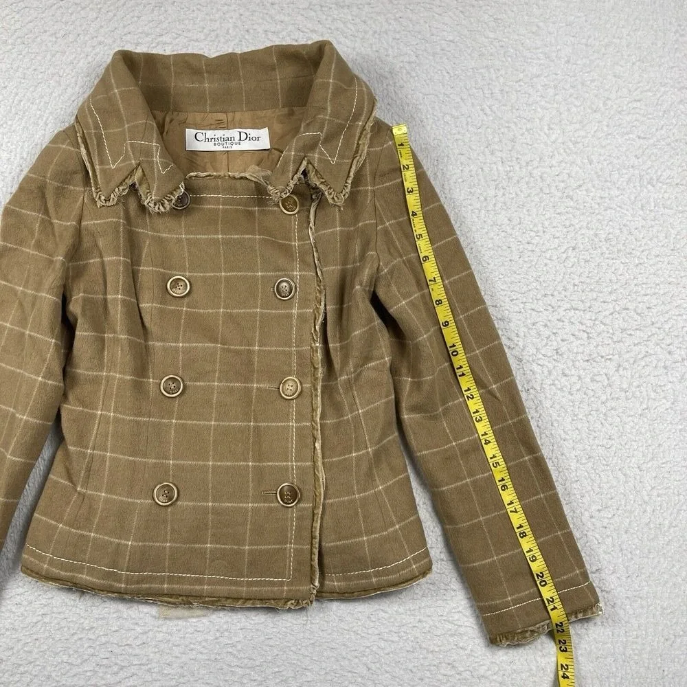 Christian Dior Jacket Womens 6 Tan‎ Wool Angora Windowpane Deconstructed France